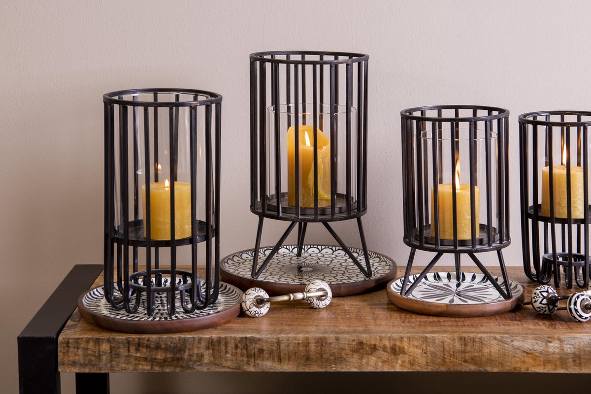 Clayre & Eef Windlicht Ø 14*25 Cm Metaal Kaarsenhouder - Zwart