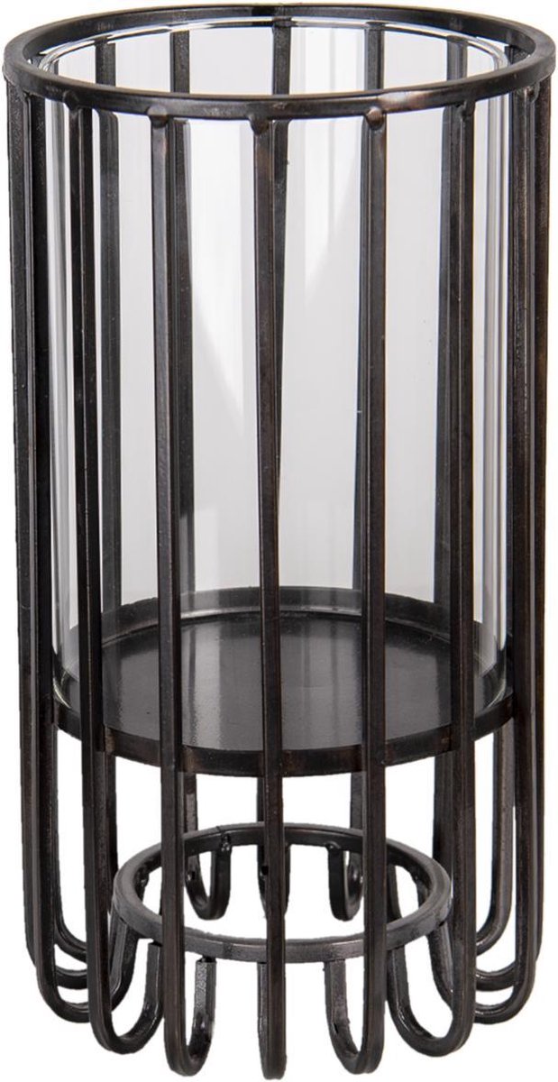 Clayre & Eef Windlicht Ø 14*25 Cm Metaal Kaarsenhouder - Zwart