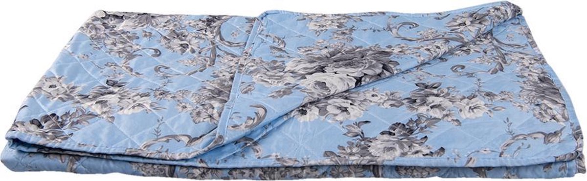 Clayre & Eef Bedsprei 240*260 Cm Polyester Bloemen Rechthoek - Blauw