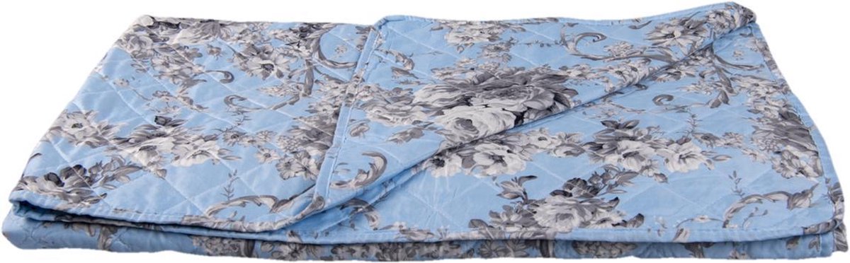 Clayre & Eef Bedsprei 240*260 Cm Polyester Bloemen Rechthoek - Blauw
