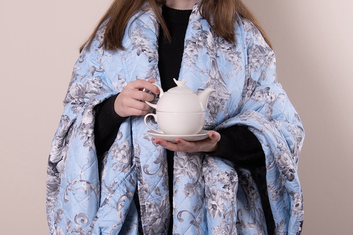 Clayre & Eef Bedsprei 240*260 Cm Polyester Bloemen Rechthoek - Blauw