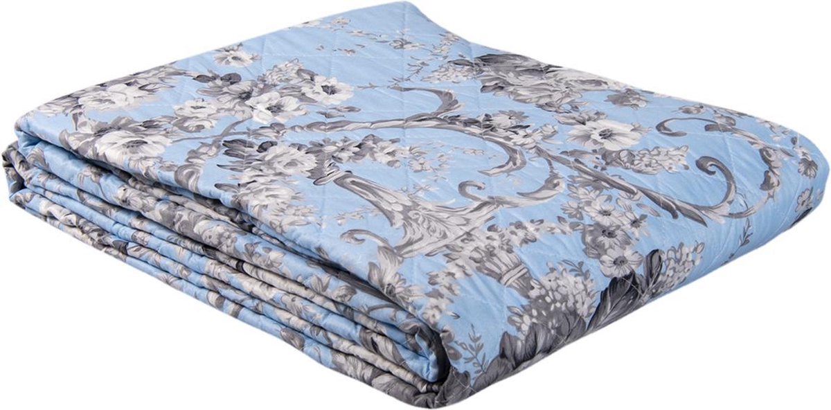 Clayre & Eef Bedsprei 240*260 Cm Polyester Bloemen Rechthoek - Blauw