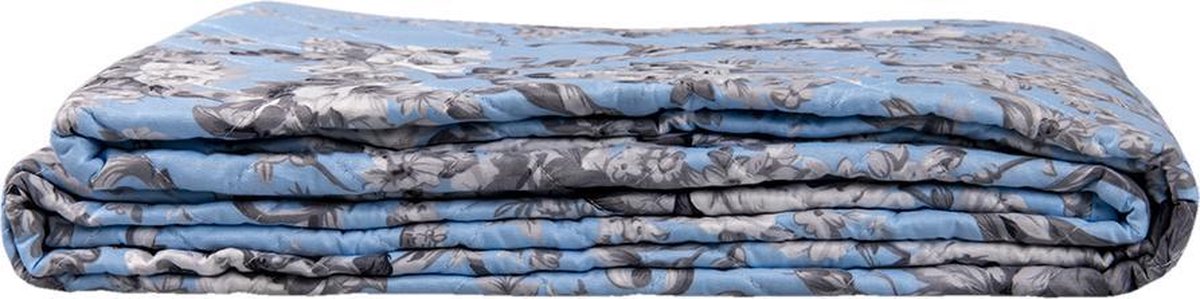 Clayre & Eef Bedsprei 240*260 Cm Polyester Bloemen Rechthoek - Blauw