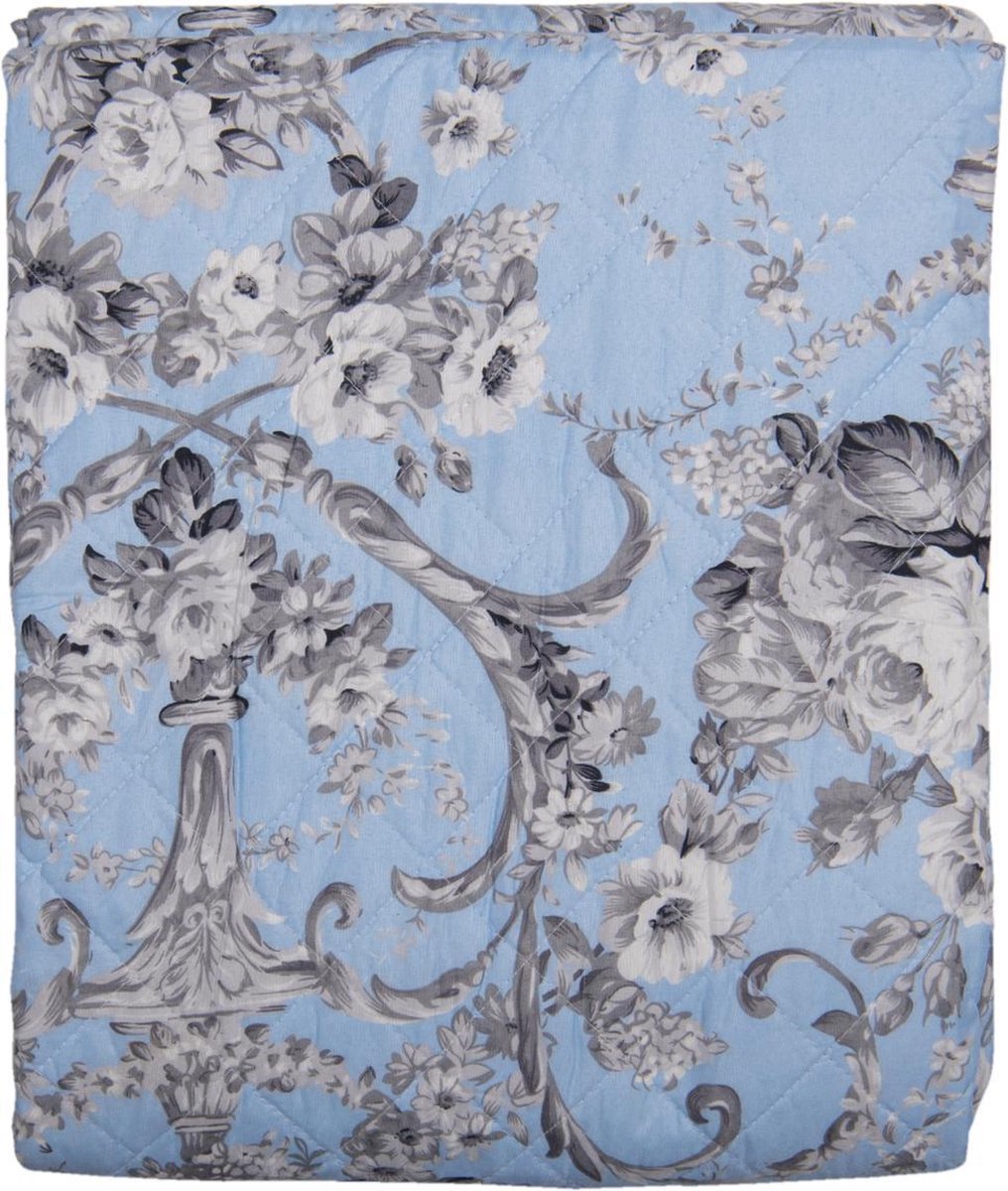 Clayre & Eef Bedsprei 240*260 Cm Polyester Bloemen Rechthoek - Blauw