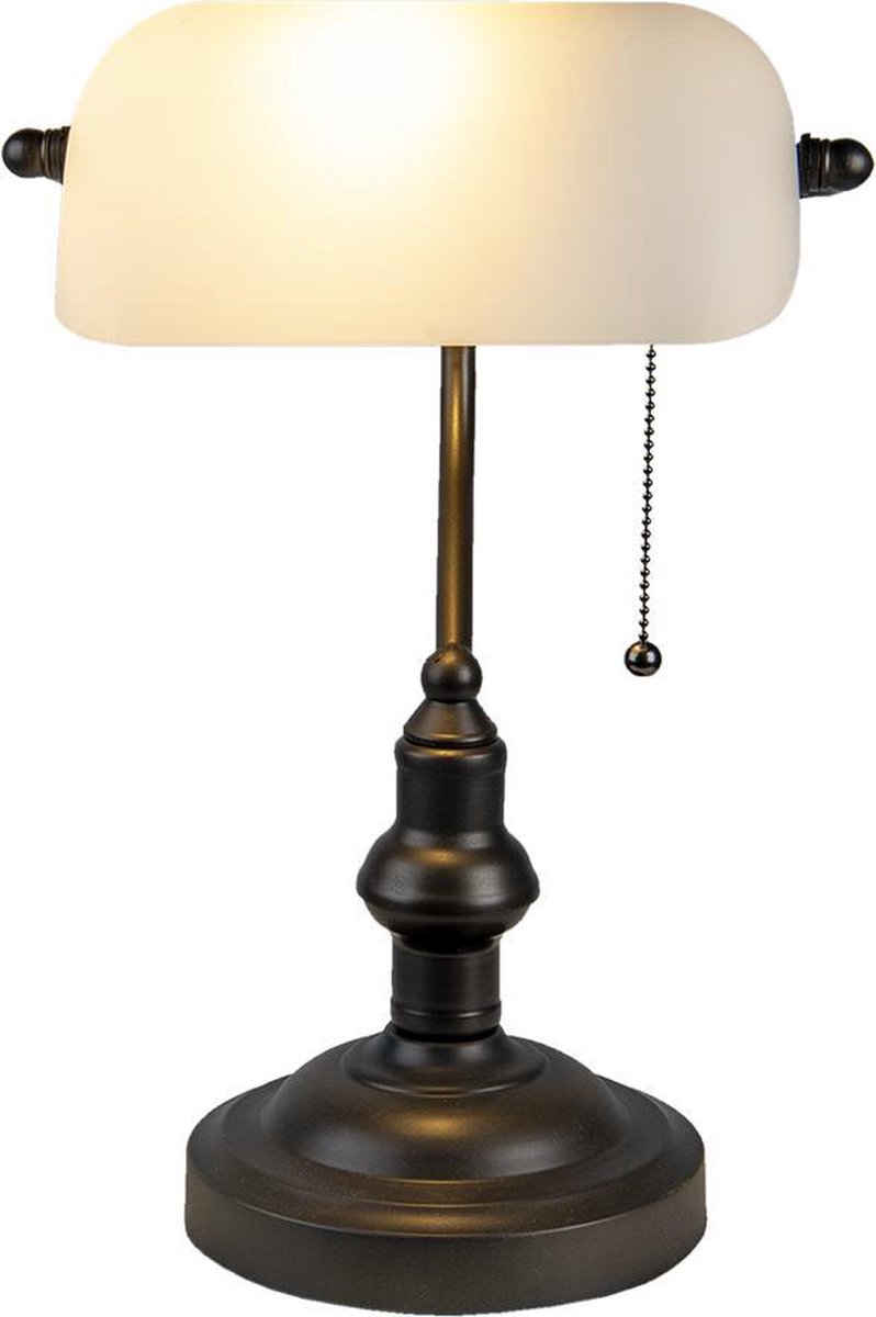 Clayre & Eef Lumilamp Bureaulamp Bankierslamp Ø 27*40 Cm E27/max 1*60w, Bruin - Wit