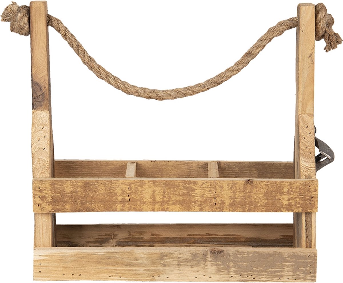 Clayre & Eef Flessenrek Met Flessen 32*11*32 Cm Beige Hout Wijnrek - Bruin