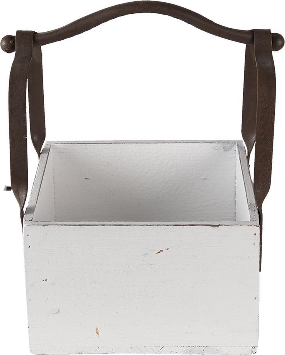 Clayre & Eef Opbergmand 24*19*28 Cm Hout/ Metaal Mand Mand - Wit