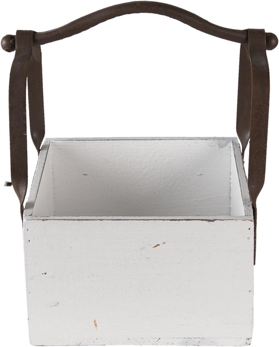 Clayre & Eef Opbergmand 24*19*28 Cm Hout/ Metaal Mand Mand - Wit