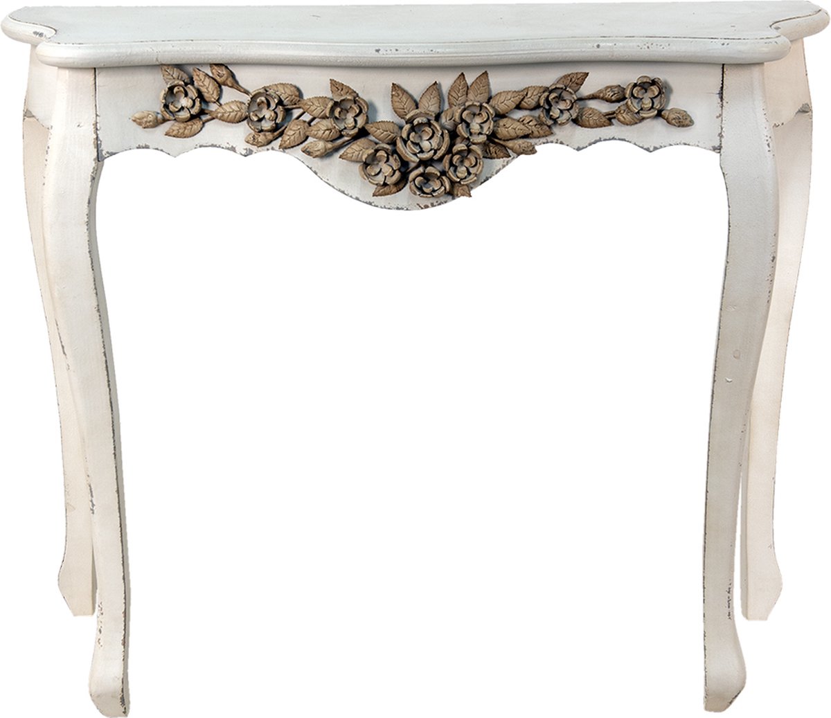 Clayre & Eef Sidetable 101*39*80 Cm, Beige Hout Bloemen Wandtafel Haltafel Console Tafel Wandtafel Haltafel - Wit