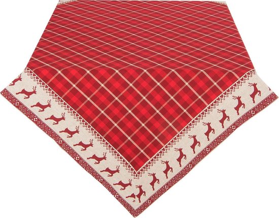 Clayre & Eef Tafelkleed 130*180 Cm 100% Katoen Kerst Noc03 - Rood