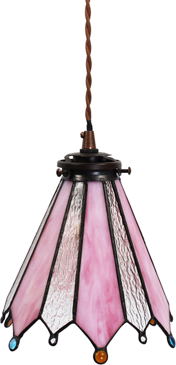 Clayre & Eef Hanglamp Tiffany 18*15*115 Cm E14/max 1*25w 5ll-6218 - Roze