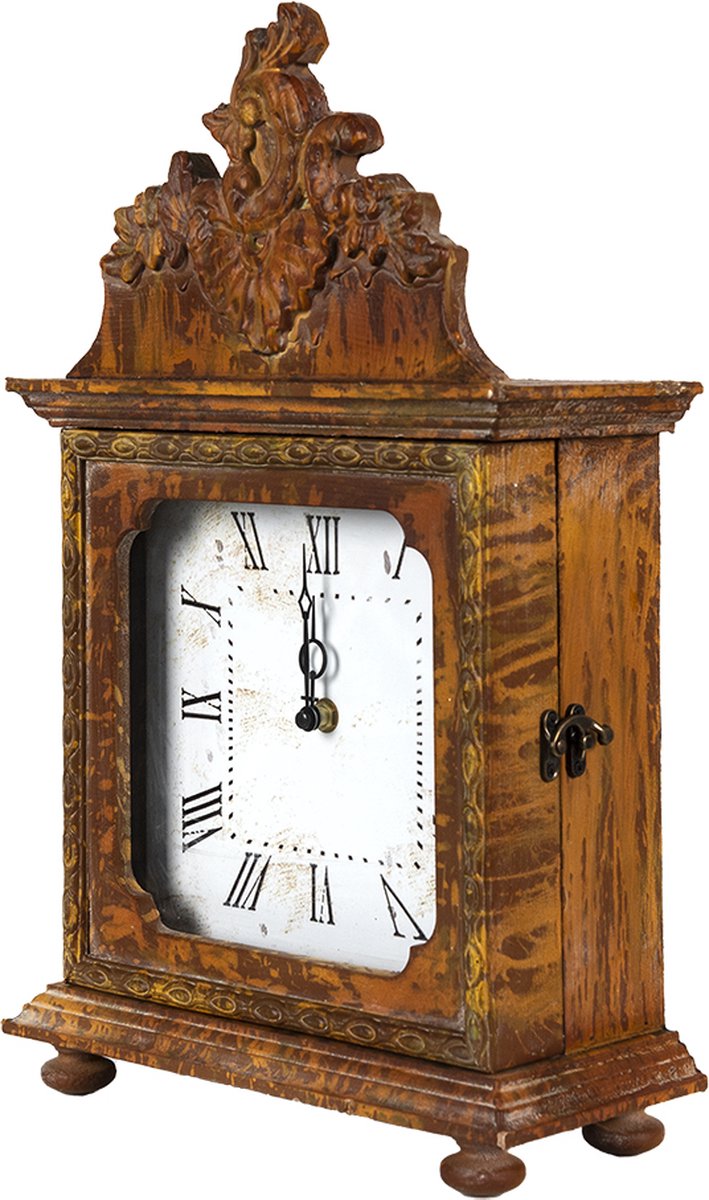 Clayre & Eef Tafelklok 27*12*44 Cm Hout, Glas Rechthoek - Bruin
