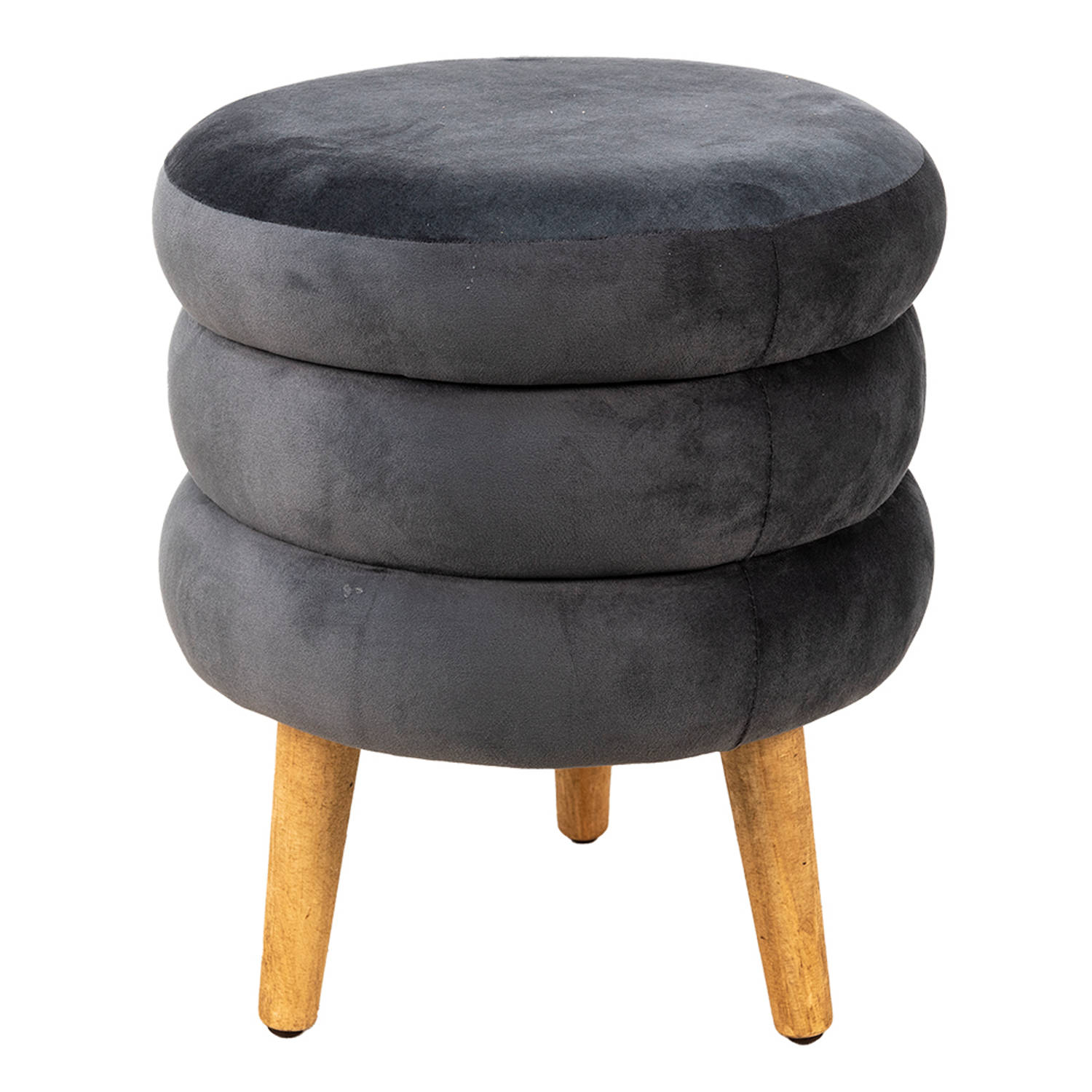 Clayre & Eef Poef Ø 38*44 Cm Velours, Metaal Rond Hocker - Grijs