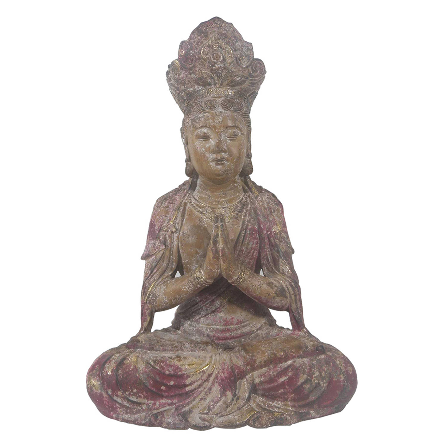 Clayre & Eef Decoratie Beeld Boeddha 28*20*41 Cm, Rood Kunststof Decoratief Figuur Decoratieve Accessoires - Bruin