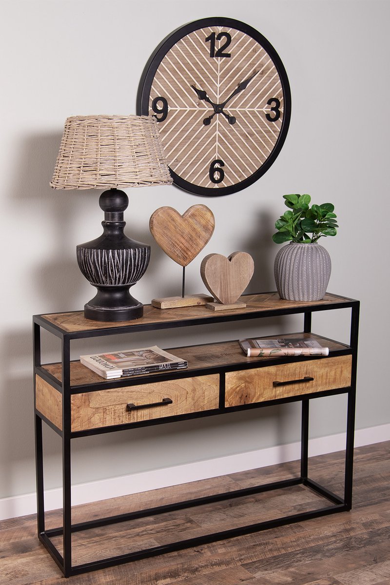 Clayre & Eef Decoratie Beeld Hart 32*7*51 Cm Hout, Ijzer Decoratief Figuur Decoratieve Accessoires - Bruin