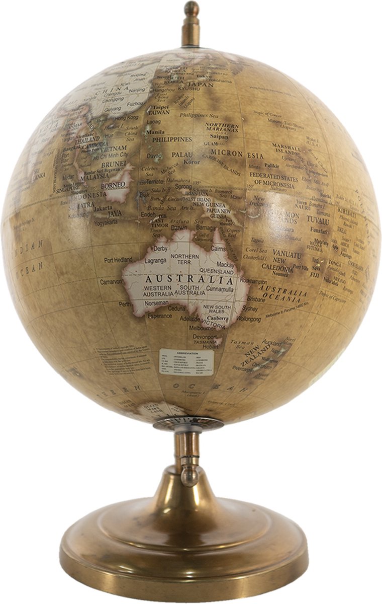 Clayre & Eef Wereldbol Decoratie 22*22*33 Cm, Bruin Hout, Ijzer Globe Aardbol Globe Aardbol - Geel