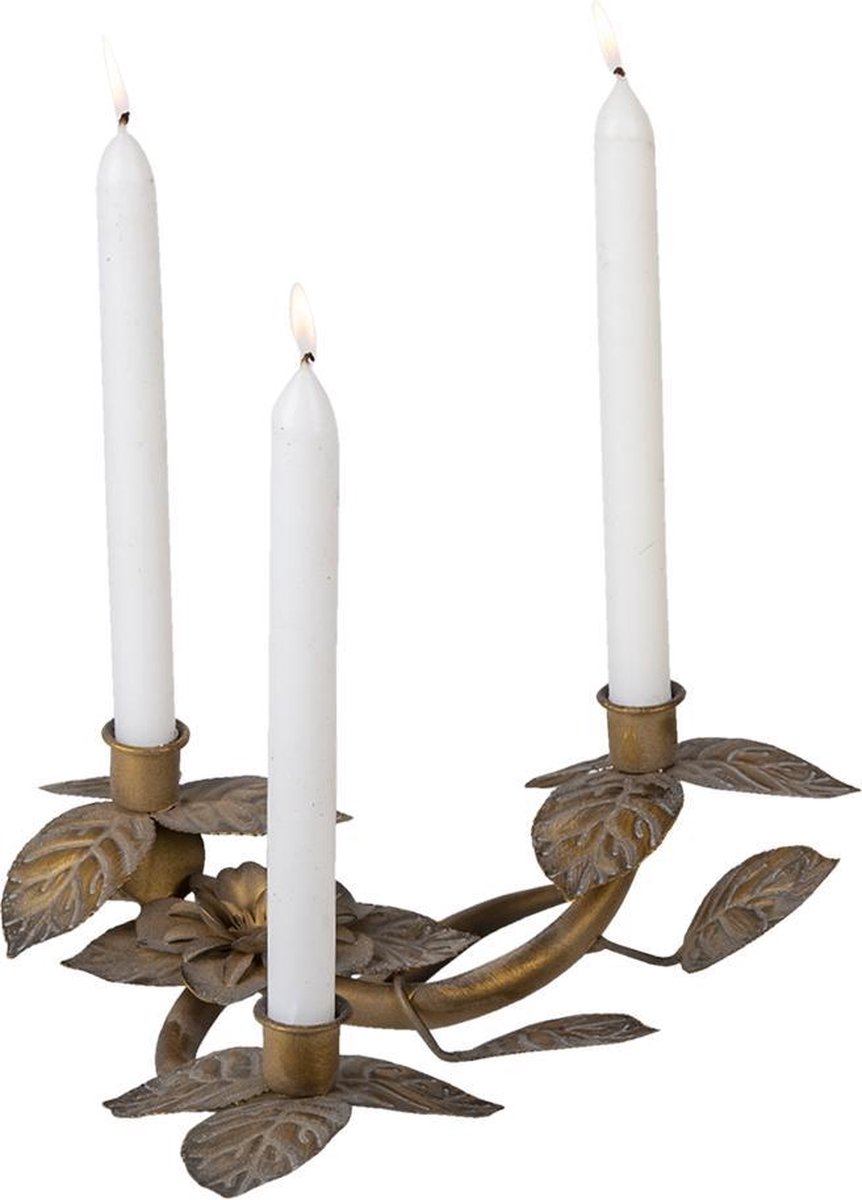 Clayre & Eef Kandelaar 32*30*10 Cm Koperkleurig Ijzer Blaadjes Kaarsenstandaard Kaarsenhouder Koperkleurig