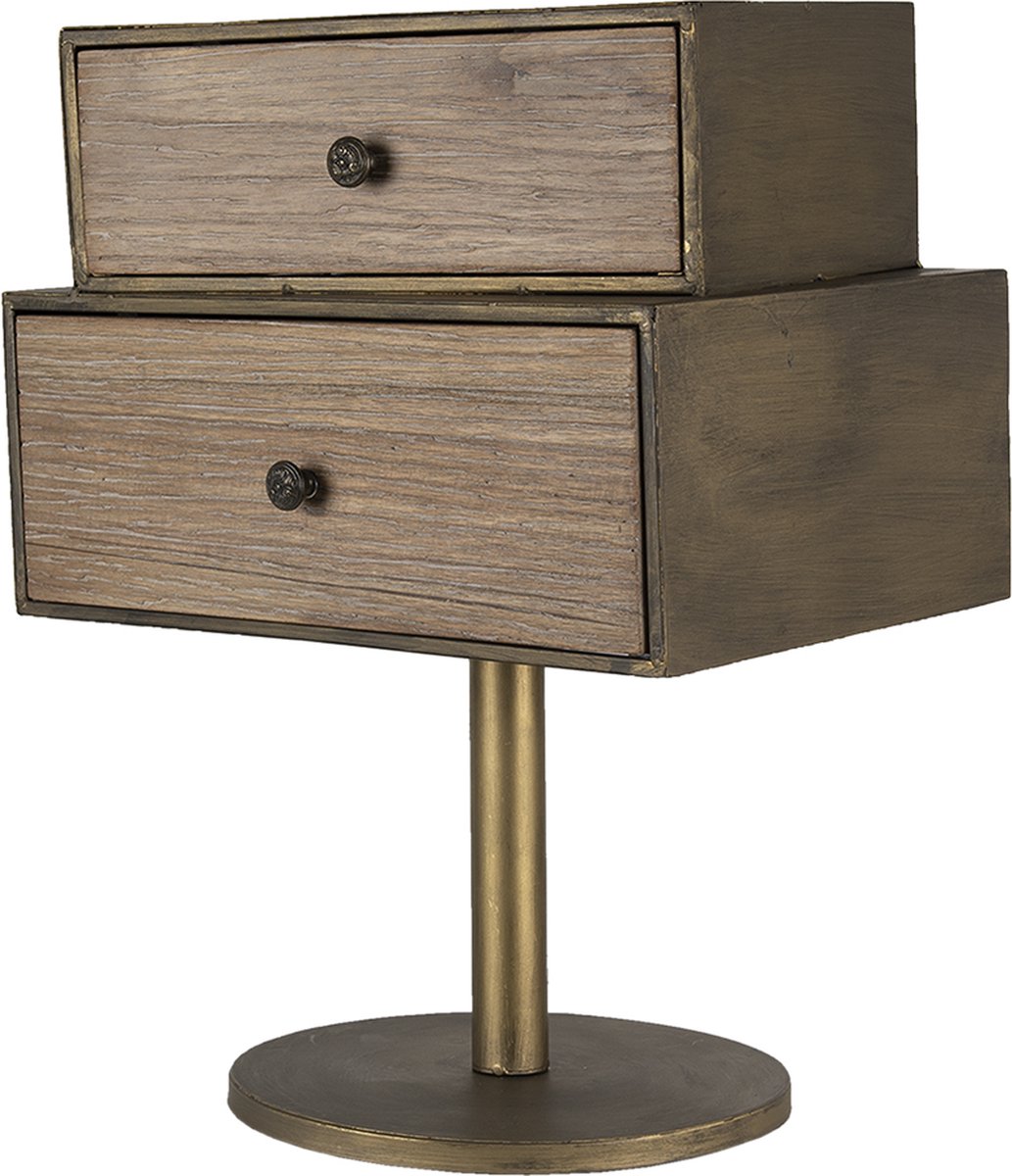Clayre & Eef Nachtkastje 40*30*53 Cmkleurig, Bruin Hout, Ijzer Opbergkast Ladekastjekleurig Opbergkast - Goud