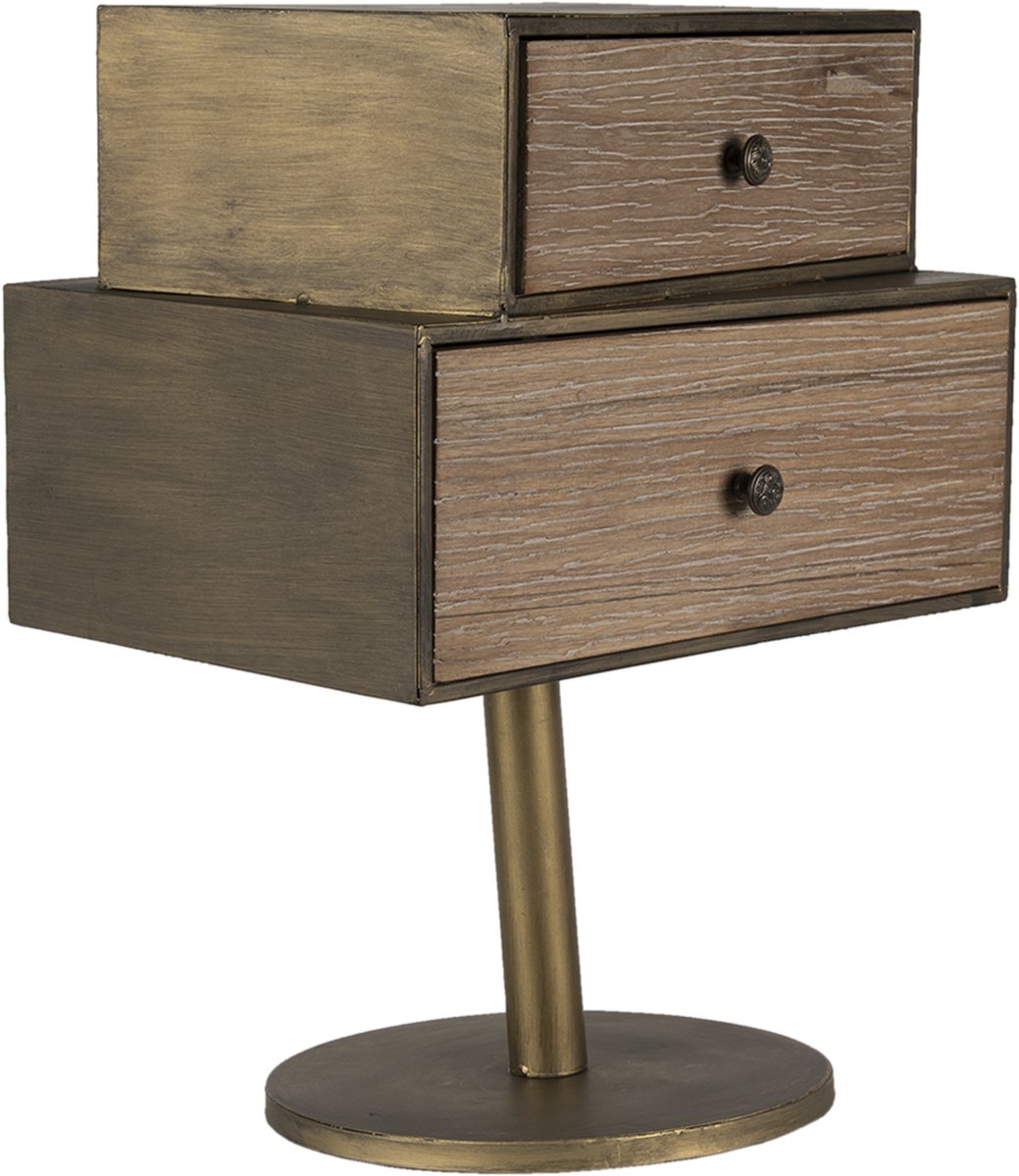 Clayre & Eef Nachtkastje 40*30*53 Cmkleurig, Bruin Hout, Ijzer Opbergkast Ladekastjekleurig Opbergkast - Goud