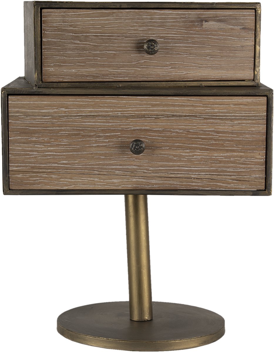 Clayre & Eef Nachtkastje 40*30*53 Cmkleurig, Bruin Hout, Ijzer Opbergkast Ladekastjekleurig Opbergkast - Goud