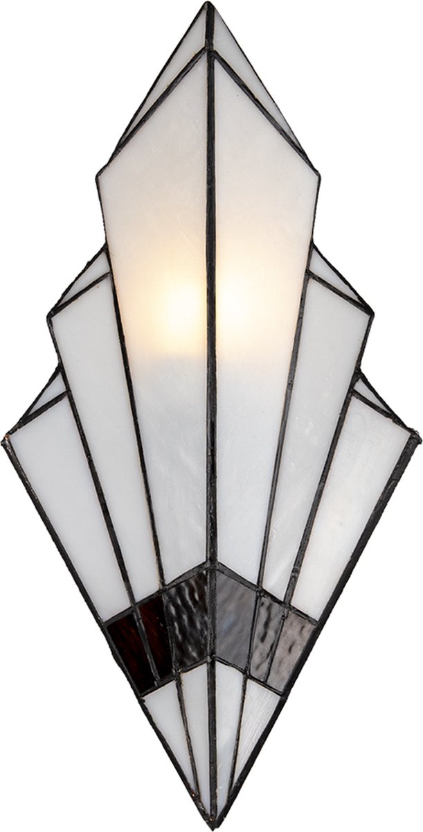Clayre & Eef Lumilamp Wandlamp Tiffany 23*13*43 Cm E27/max 1*40w Glas Muurlamp - Wit