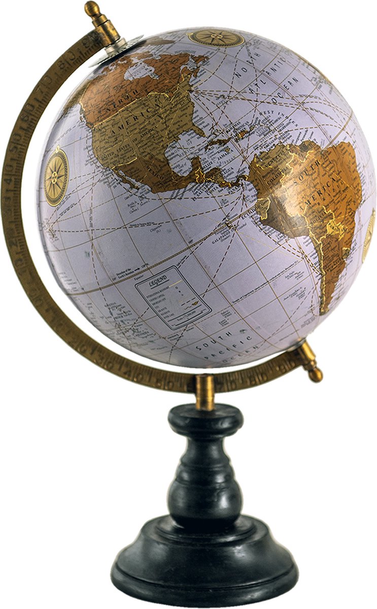 Clayre & Eef Wereldbol Decoratie 22*22*37 Cm, Hout, Ijzer Rond Globe Aardbol Globe Aardbol - Bruin