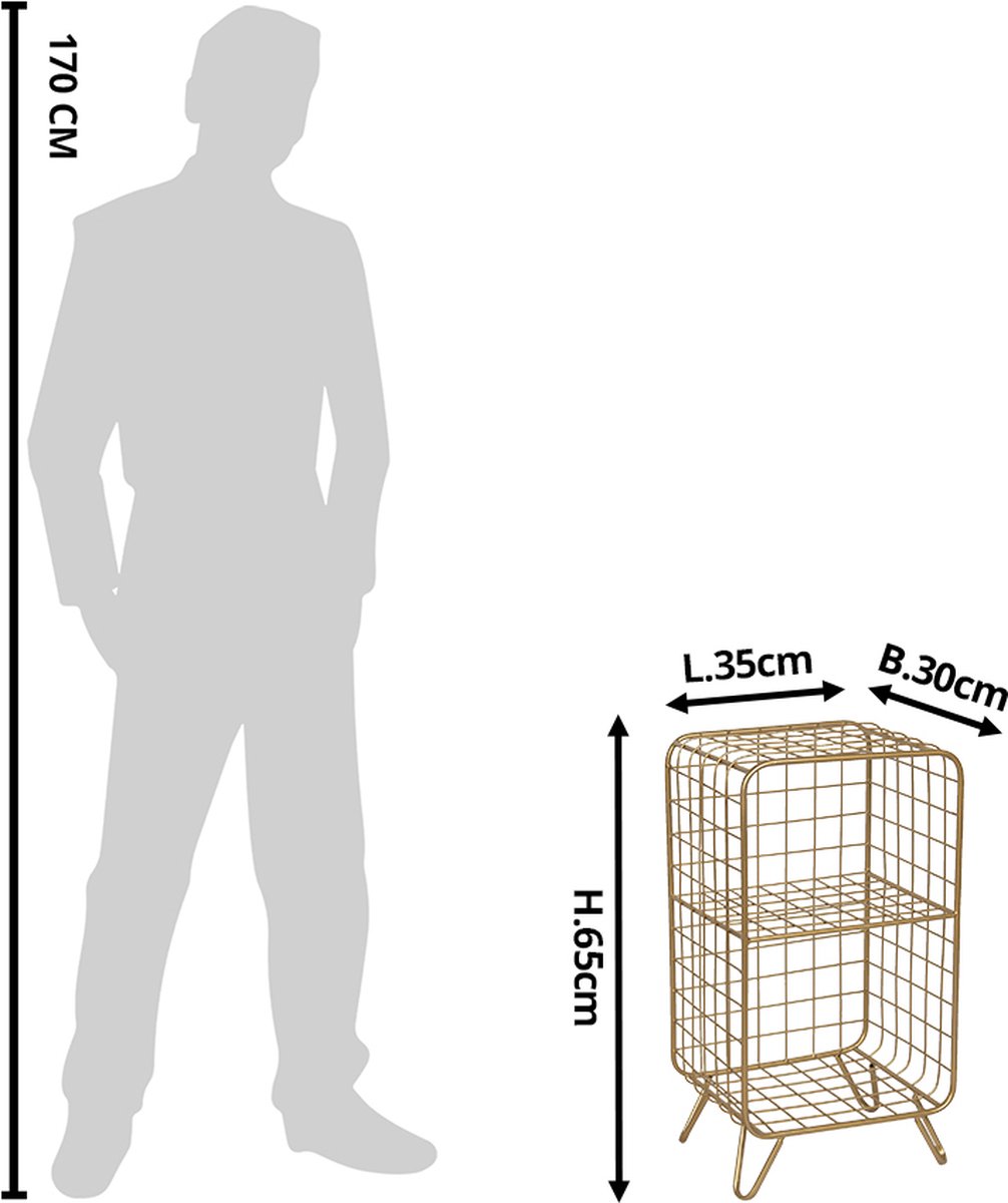 Clayre & Eef Nachtkastje 35*30*65 Cmkleurig Ijzer Rechthoek Opbergkast Halfhoge Kastkleurig Opbergkast - Goud