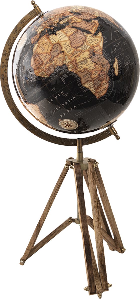 Clayre & Eef Wereldbol Decoratie 28*26*57 Cm, Roze, Geel Hout, Ijzer Wereldbol Globe Aardbol Globe Aardbol - Zwart