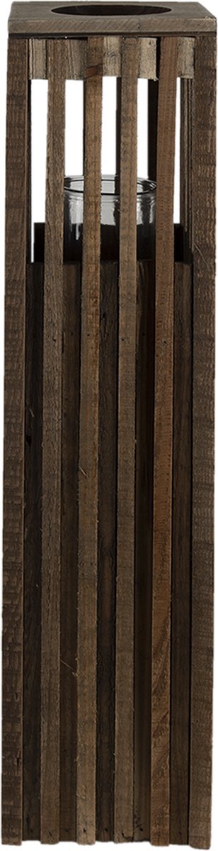 Clayre & Eef Windlicht 14*14*54 Cm Hout Kaarsenhouder - Bruin