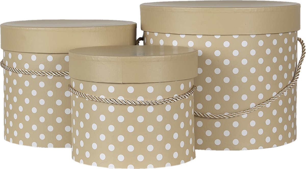 Clayre & Eef Hoedendoos Set Van 3 Ø 23*20 Cm, Bruin Karton - Beige