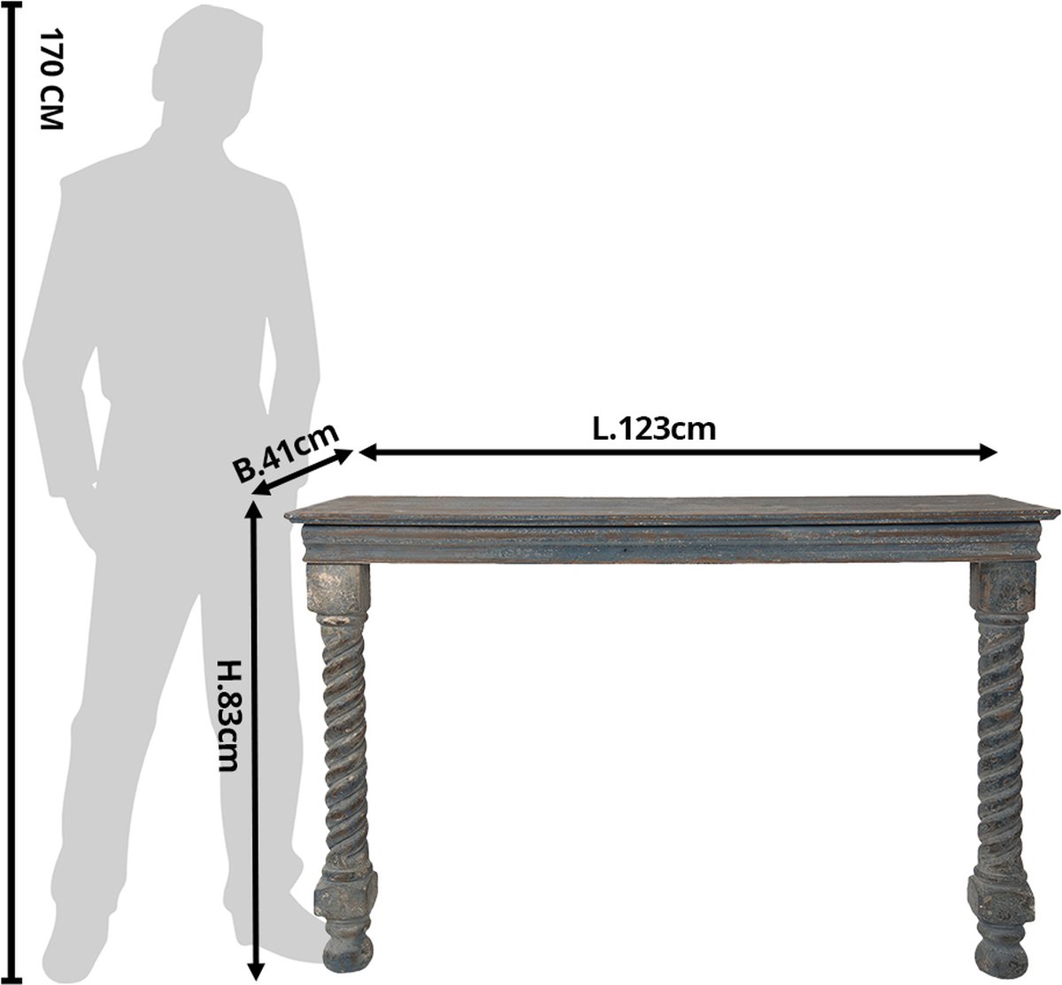 Clayre & Eef Sidetable 123*41*83 Cm, Blauw Hout Wandtafel Haltafel Console Tafel Wandtafel Haltafel - Bruin