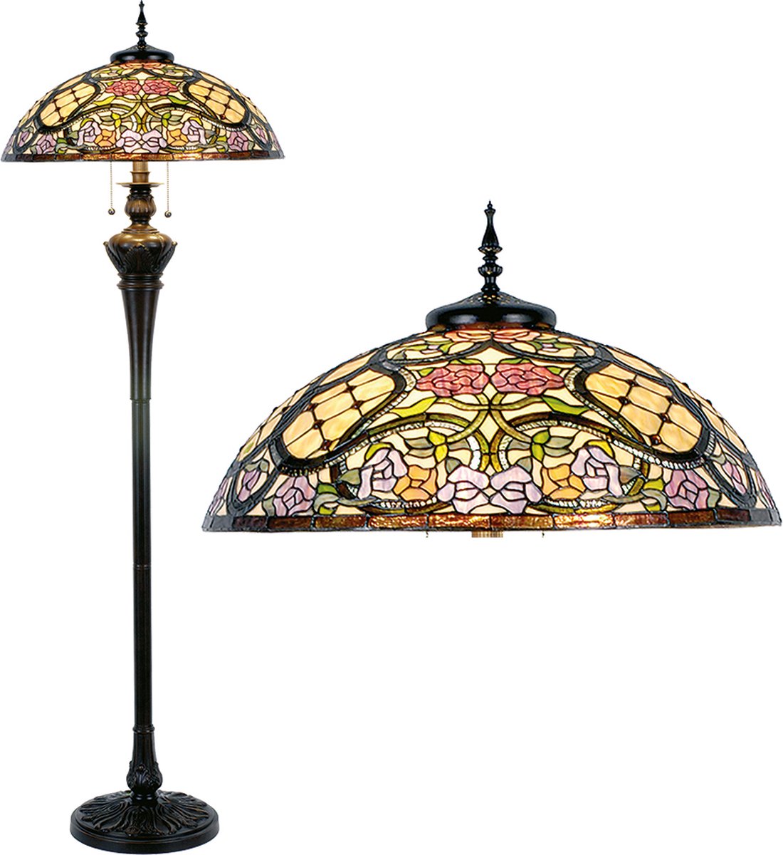 Clayre & Eef Lumilamp Tiffany Vloerlamp Ø 55*150 Cm 3x E27 / Max 60w - Beige