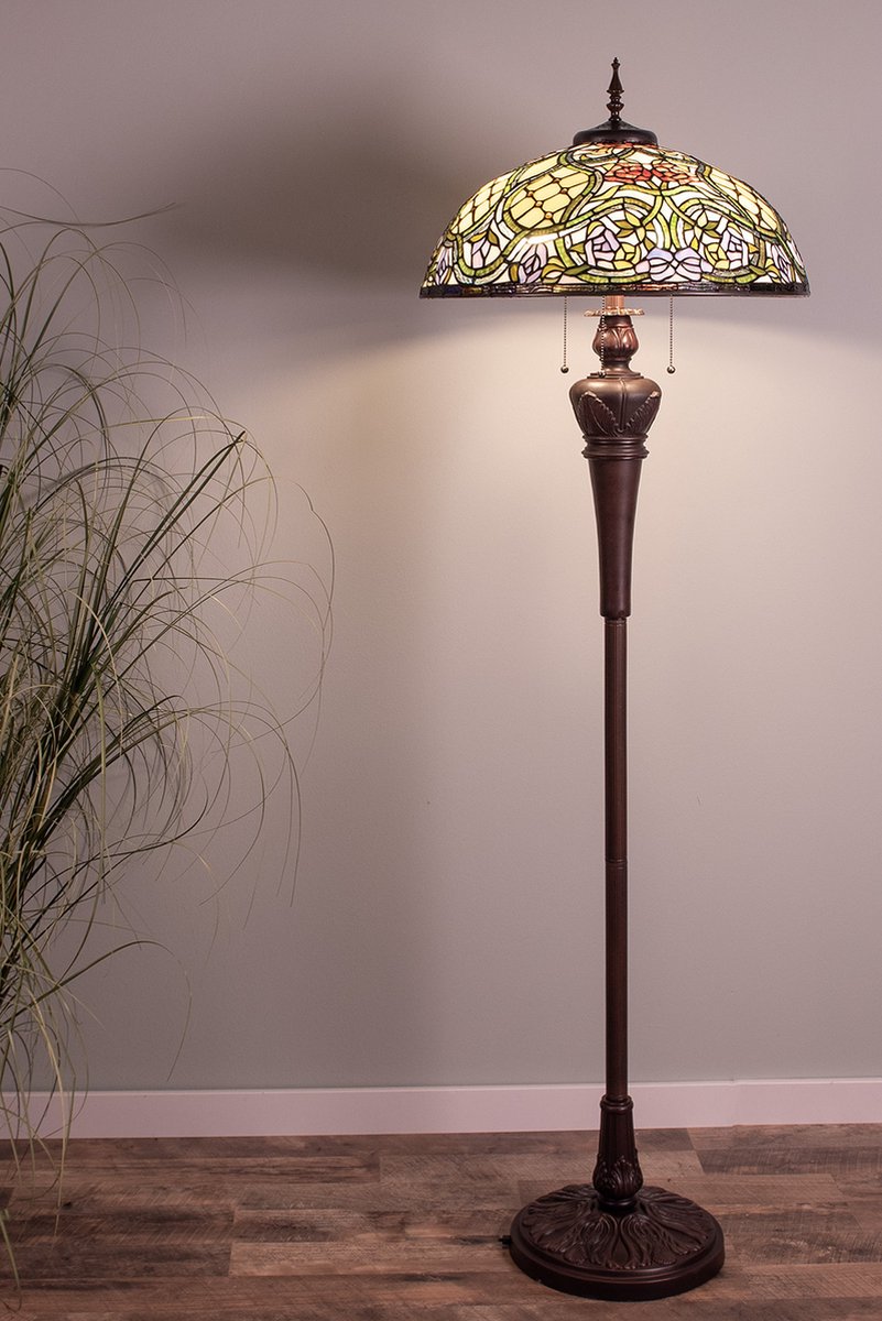 Clayre & Eef Lumilamp Tiffany Vloerlamp Ø 55*150 Cm 3x E27 / Max 60w - Beige