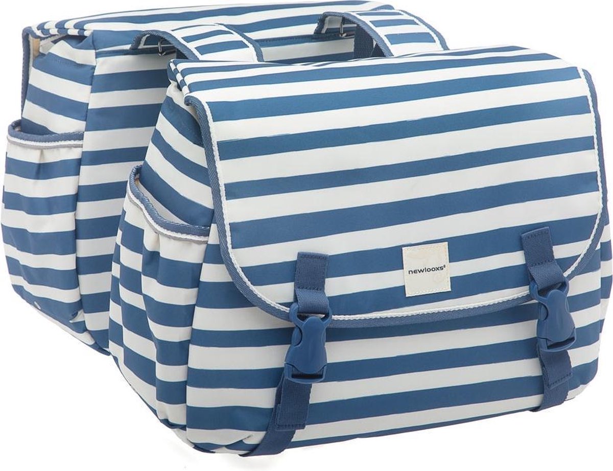 New Looxs Dubbele Fietstas Joli 34 Liter Gestreept/wit - Blauw