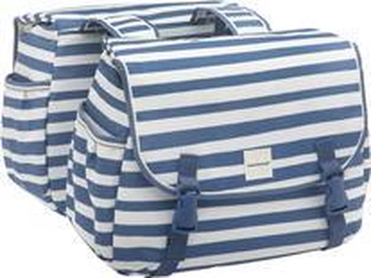 New Looxs Dubbele Fietstas Joli 34 Liter Gestreept/wit - Blauw