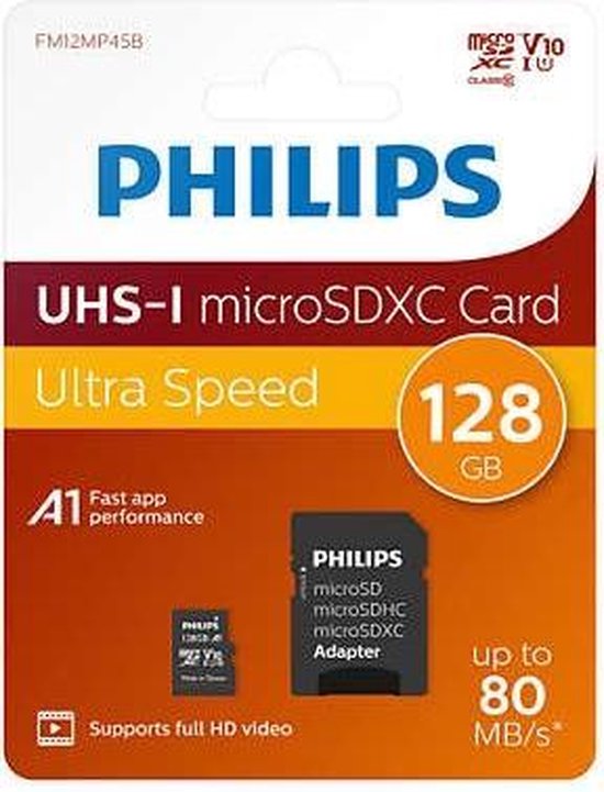 Philips Micro Sdxc 128gb Uhs-1 U1 Met Adapter - Zwart