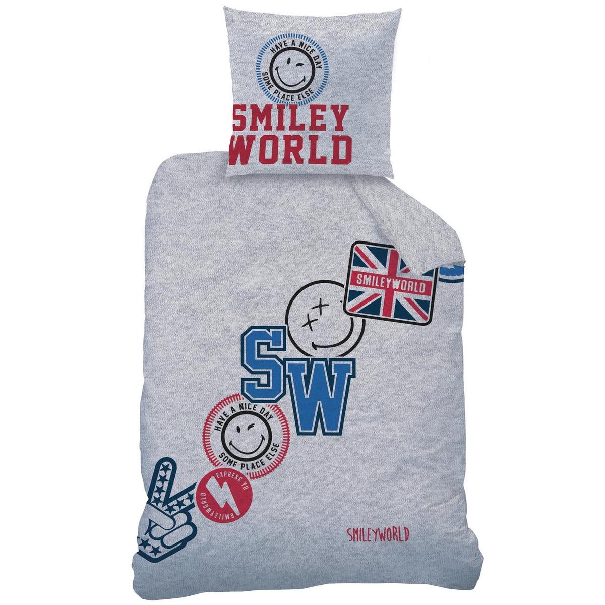 Smiley World Spirit Dekbedovertrek - Eenpersoons - 140 X 200 Cm - - Grijs