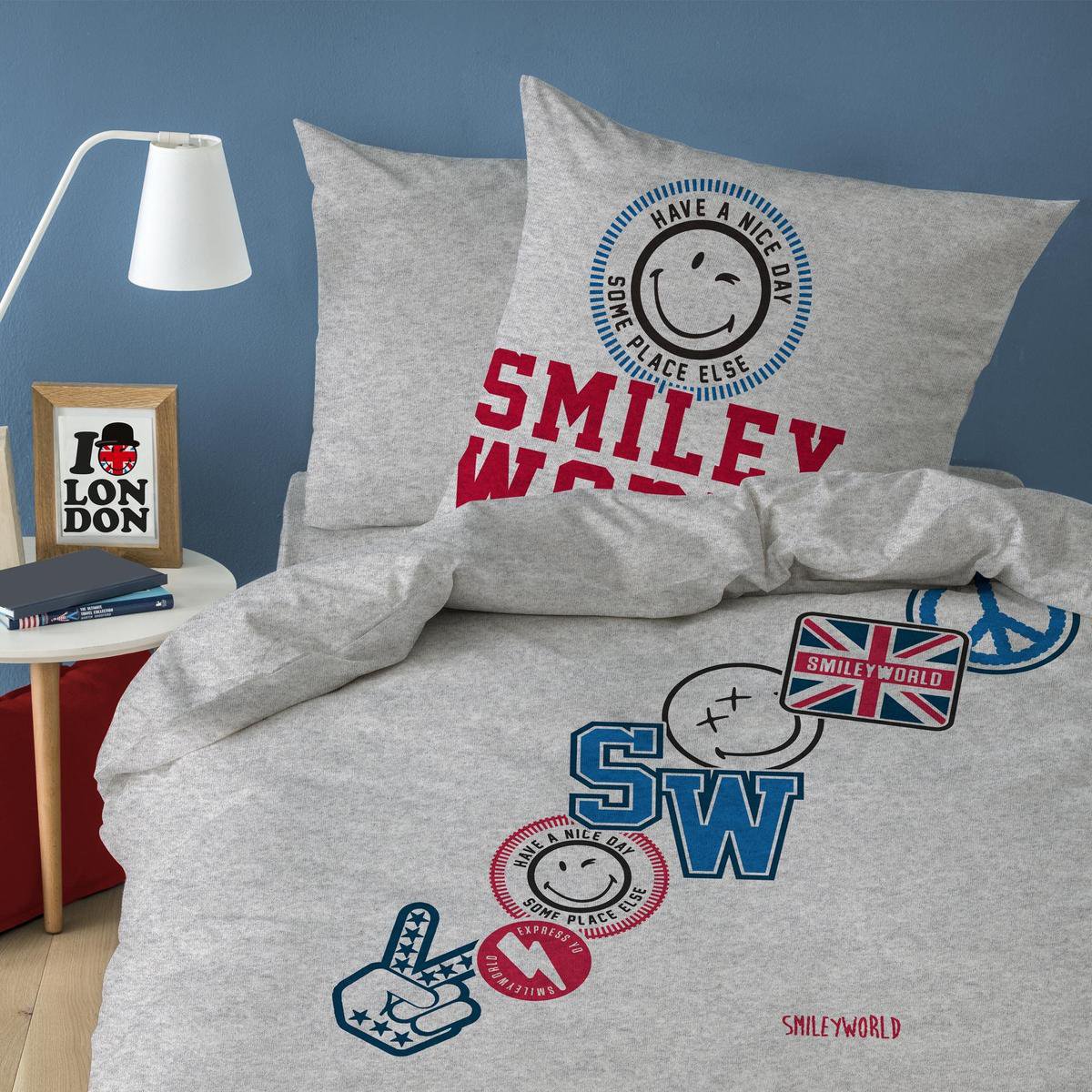 Smiley World Spirit Dekbedovertrek - Eenpersoons - 140 X 200 Cm - - Grijs