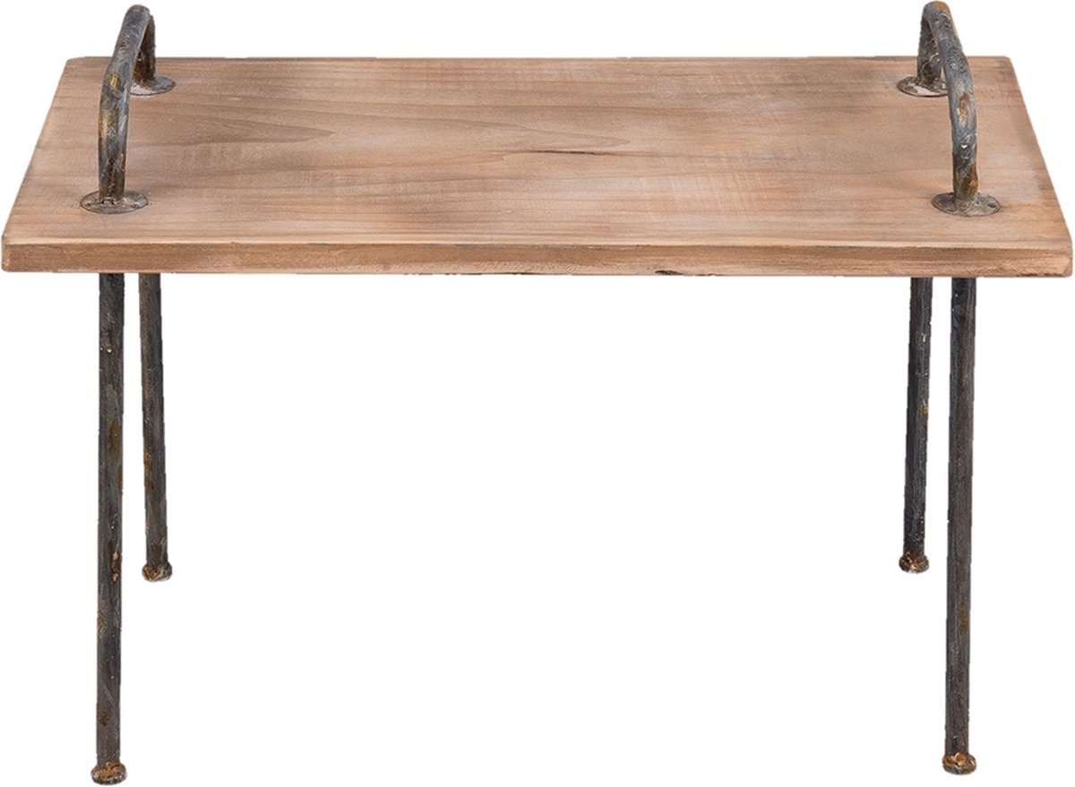 Clayre & Eef Bijzettafel 66*35*48 Cm Hout / Ijzer 5h0363 - Bruin