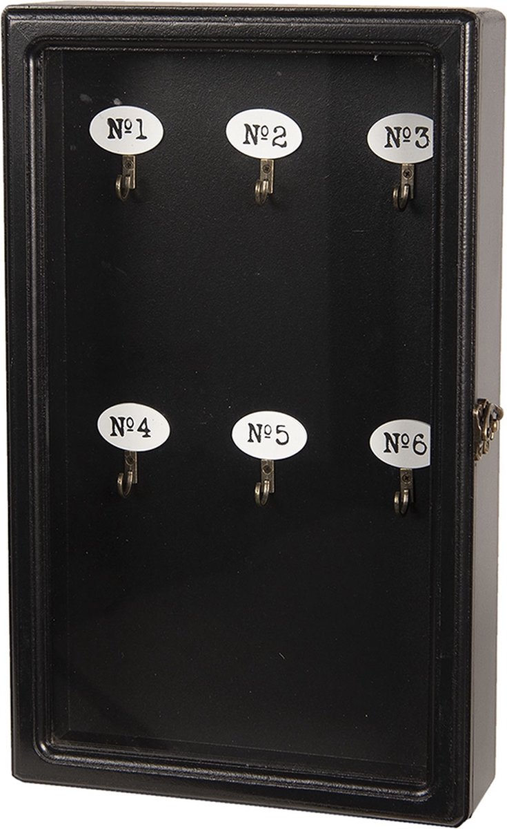 Clayre & Eef Sleutelkastje 24*7*38 Cm Mdf / Glas Rechthoekig 6h1570z - Zwart