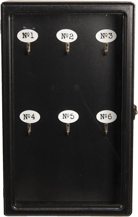 Clayre & Eef Sleutelkastje 24*7*38 Cm Mdf / Glas Rechthoekig 6h1570z - Zwart