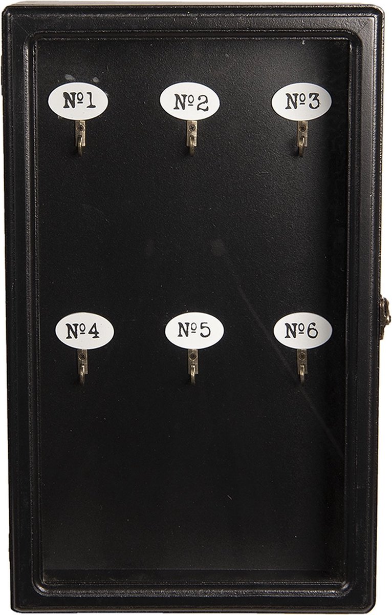 Clayre & Eef Sleutelkastje 24*7*38 Cm Mdf / Glas Rechthoekig 6h1570z - Zwart