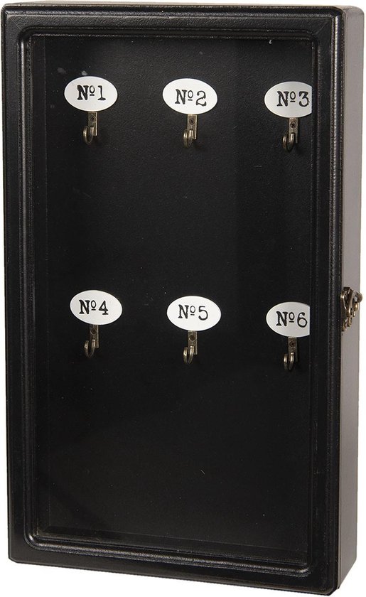 Clayre & Eef Sleutelkastje 24*7*38 Cm Mdf / Glas Rechthoekig 6h1570z - Zwart