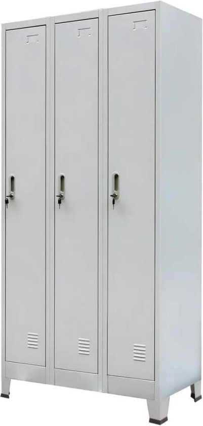 Vidaxl Lockerkast Met 3 Vakken Staal 90x45x180 Cm - Grijs