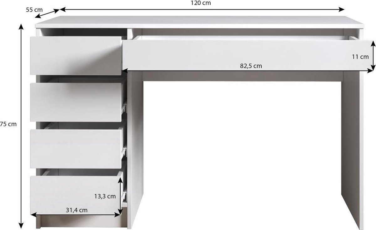 Meubella - Bureau Avio 120 Cm - Wit
