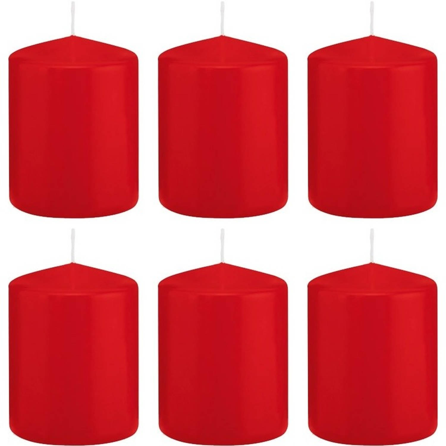 Trend Candles 6x Rode Cilinderkaarsen/stompkaarsen 6 X 8 Cm 29 Branduren - Geurloze Kaarsen - Woondecoraties - Rood
