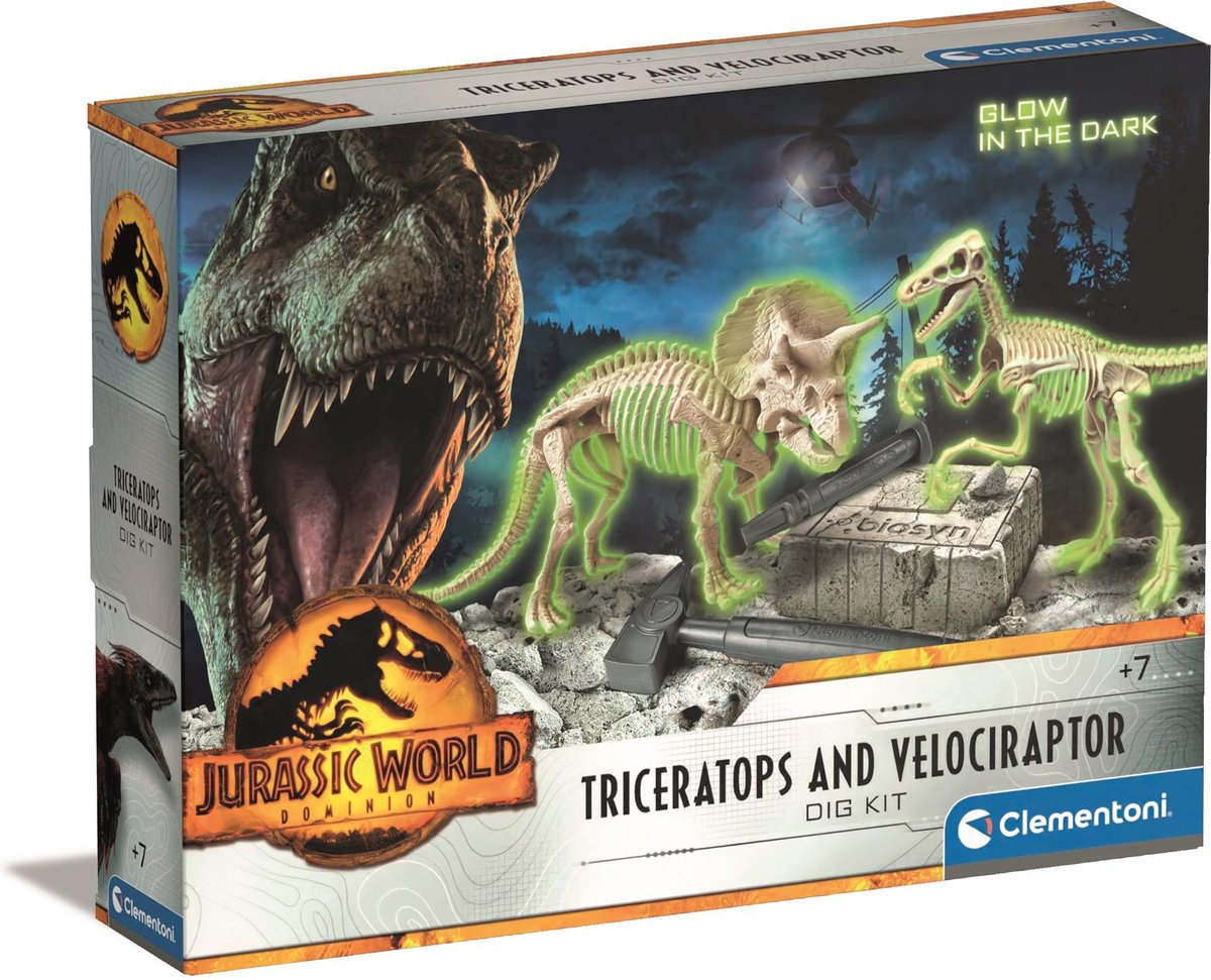 Clementoni Jurassic World - Archeoloog Kit - Triceratops + Velociraptor