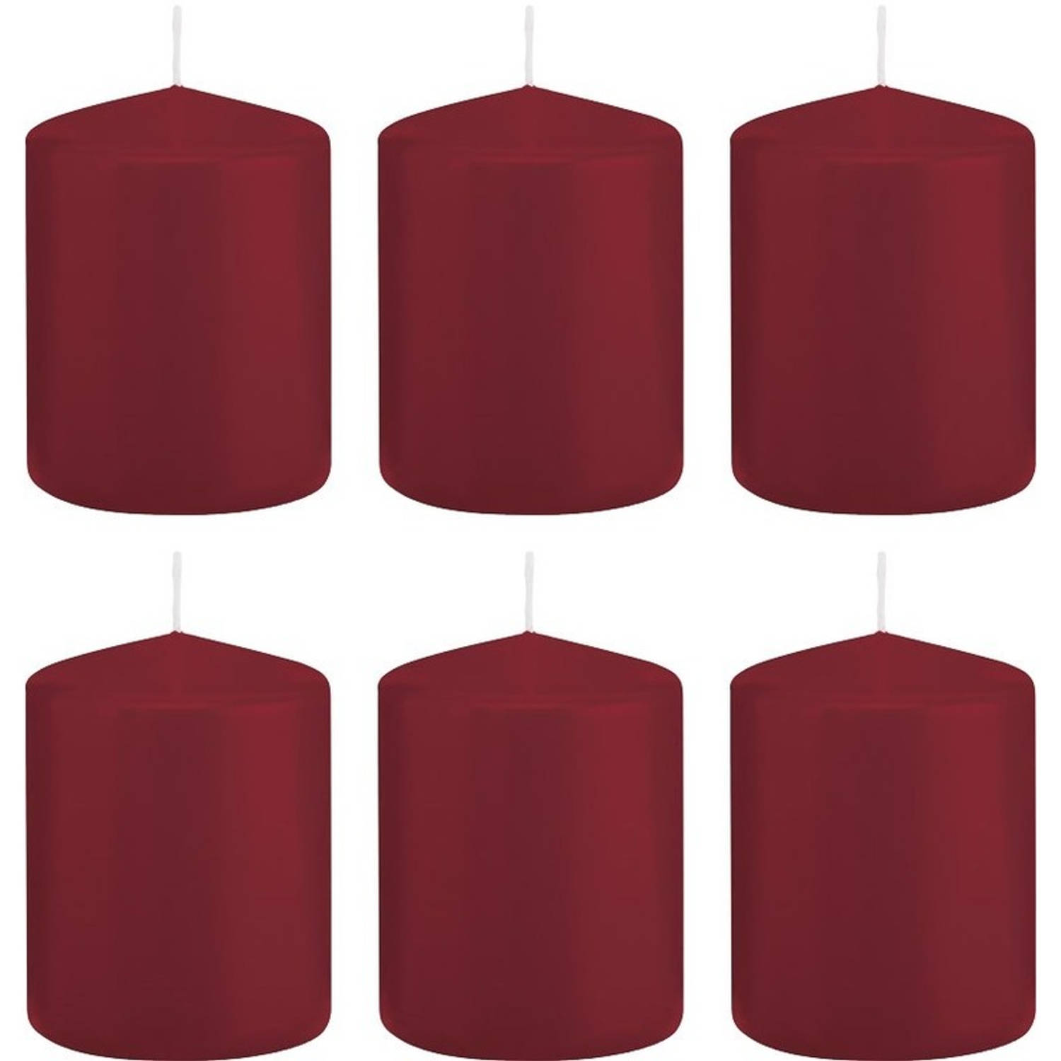 Trend Candles 6x Bordeauxrode Cilinderkaarsen/stompkaarsen 6 X 8 Cm 29 Branduren - Geurloze Kaarsen - Woondecoraties - Rood