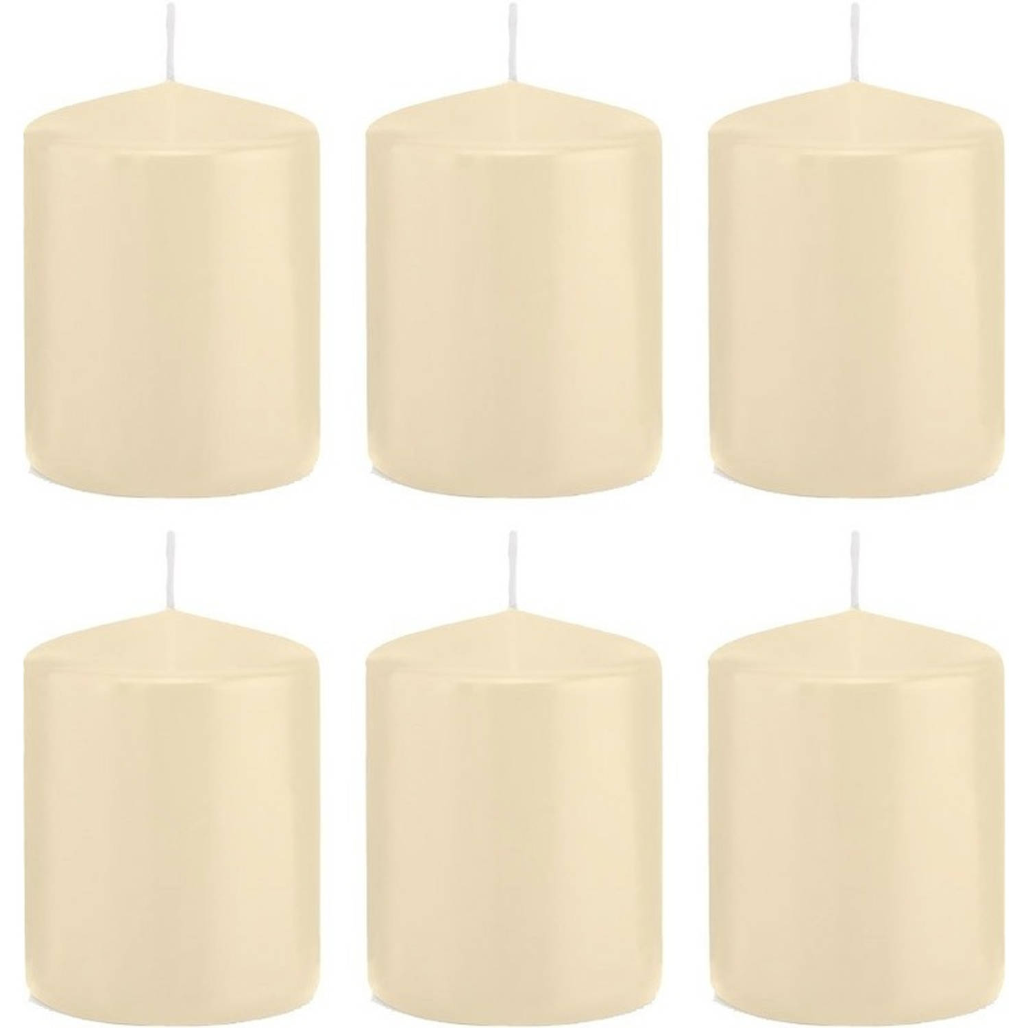 Trend Candles 6x Cremete Cilinderkaarsen/stompkaarsen 6 X 8 Cm 29 Branduren - Geurloze Kaarsen - Woondecoraties - Wit