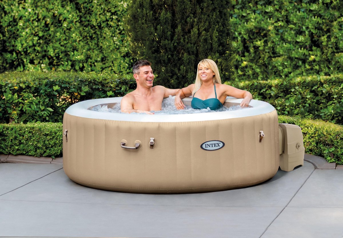 Top1Toys Intex PureSpa Jacuzzi Bubble Massage 4 pers. 196 cm + energy efficient afdekzeil - Bruin